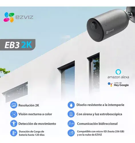 Camera WiFi Dùng Pin Ezviz EB3 2K dung lượng pin 5200mAh, ống kính: 2.8mm, Hồng ngoại 15m.