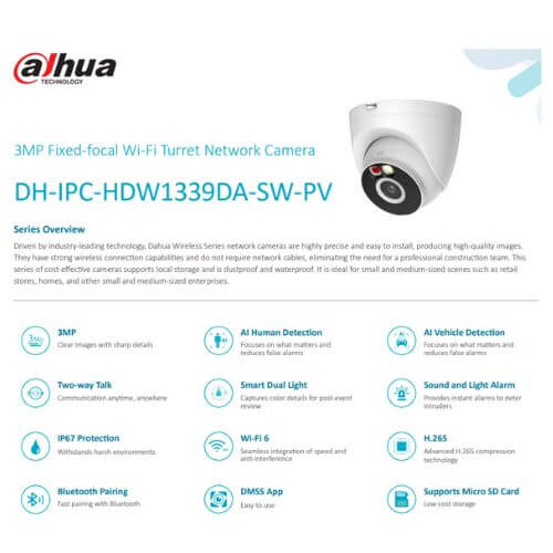Thông số kĩ thuật camera wifi Dahua 3MP DH-IPC-HDW1339DA-SW-PV