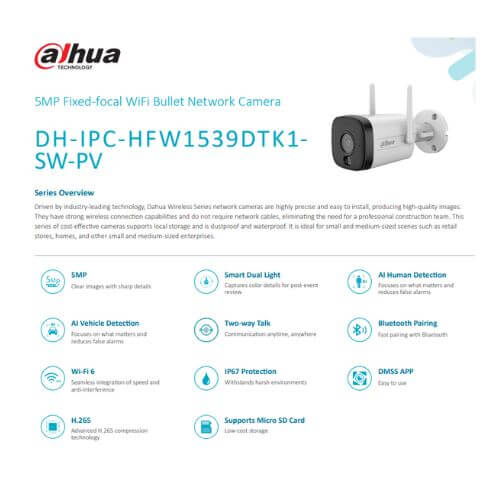 Thông số kĩ thuật camera wifi Dahua DH-IPC-HFW1539DTK1-SW-PV