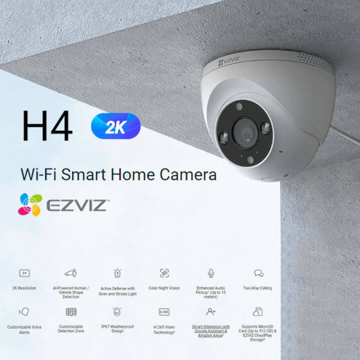 Camera WiFi EZVIZ H4 2K (3MP) Color Night Vision, Cảnh báo giọng nói, IR 30m, LED 15m