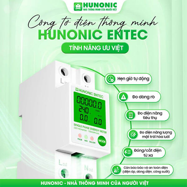 Hình ảnh và tính năng công tơ điện Hunoniec Entec
