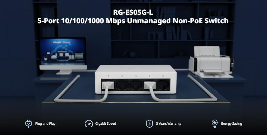 Switch Ruijie RG-ES05G-L 5 Port 1000Mpbs Chất Lượng