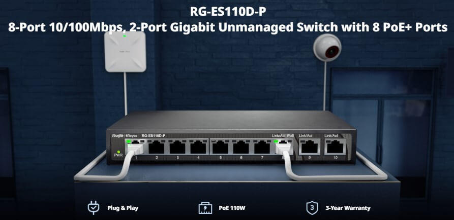 Hình Ảnh Switch Ruijie 8 Port Poe Chính Hãng