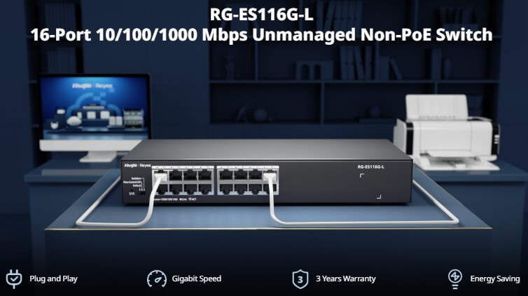 Hình Ảnh RG-ES116G-L Switch 16 Port Gigabit RUIJIE 32Gbps