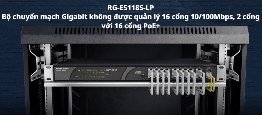 Hình Ảnh RG-ES118S-LP Switch Poe 16 Port RUIJIE 120W