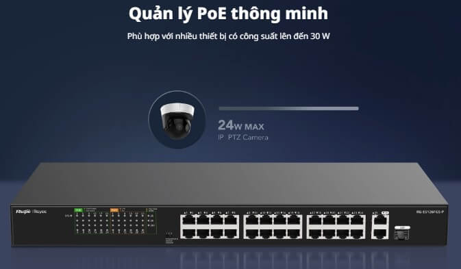 Hình Ảnh Thiết bị chuyển mạch 24 cổng PoE 180W (RG-ES126FGS-LP)