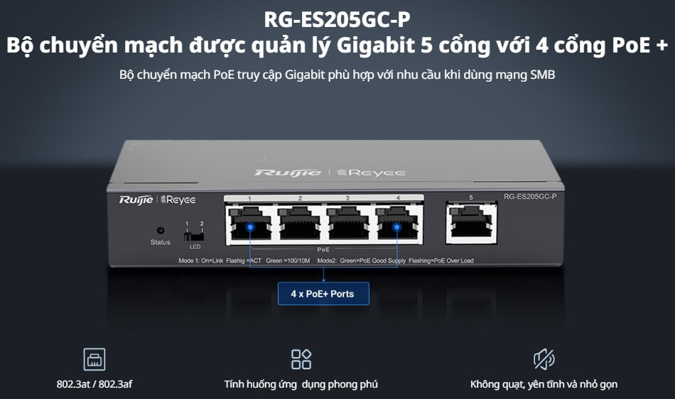 Hình Ảnh Switch Poe 5 Cổng RG-ES205GC-P Chất Lương Cao 