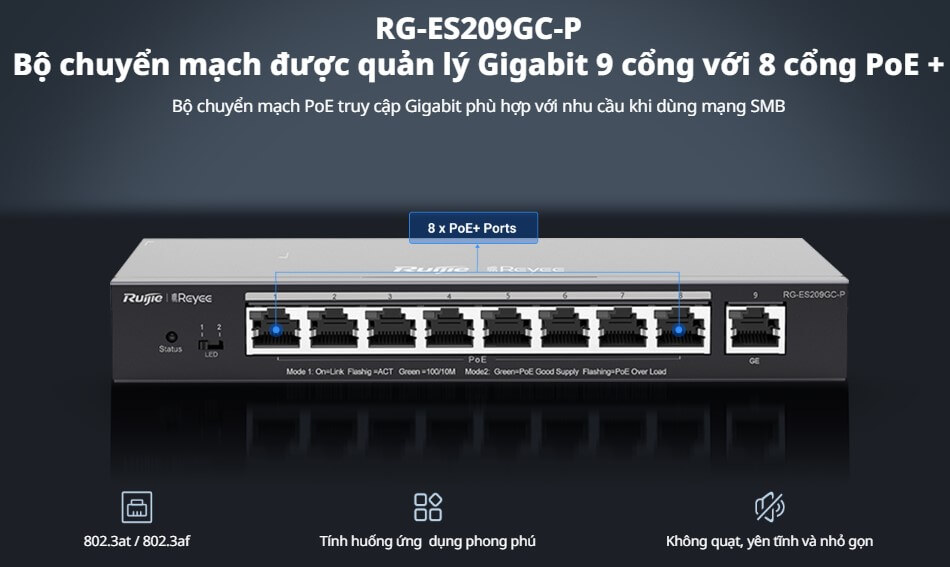 Hình Ảnh RG-ES209GC-P Switch RUIJIE 9 Cổng Poe Chính Hãng