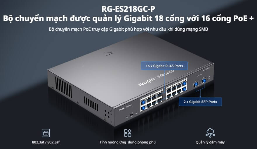 Hình Ảnh RG-ES218GC-P Layer 2 Smart Managed PoE Switch 18 Cổng 240W