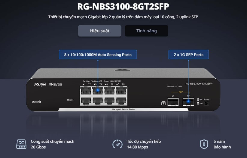 Hình ảnh RG-NBS3100-8GT2SFP Switch 8 Cổng 10/100/1000BASE-T