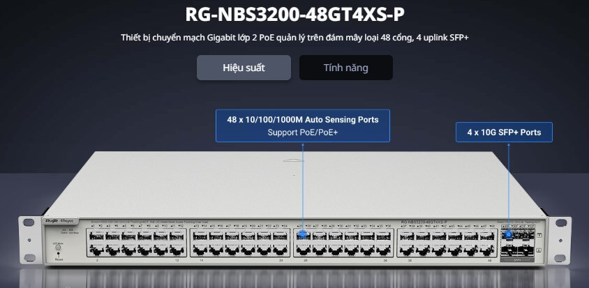 Hình Ảnh RG-NBS3200-48GT4XS-P Switch RUIJIE 48 Cổng 10/100/1000BASE-T Chính Hãng