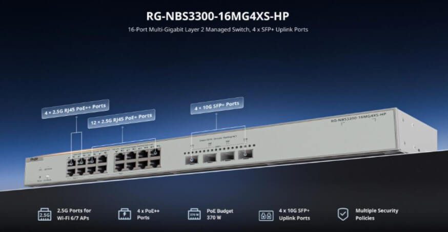 Hình ảnh RG-NBS3300-8MG2XS-P Switch RUIJIE 8 Cổng PoE 240W