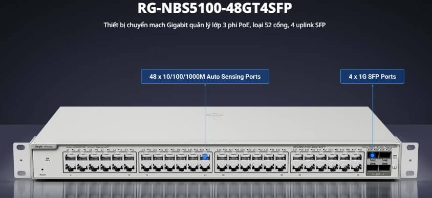Hình Ảnh RG-NBS5100-48GT4SFP Switch RUIJIE Loại 52 Cổng, 4 Uplink SFP