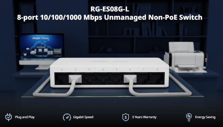 Hình Ảnh RG-ES08G-L Switch RUIJIE 8 cổng 10/100/1000 BASE-T