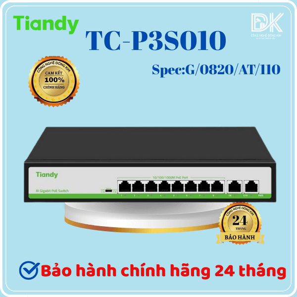 Hình ảnh Switch TIANDY TC-P3S010 (G/0820/AT/110) 8-Port 10/100/1000Mbps PoE + 2-Port GE Uplink