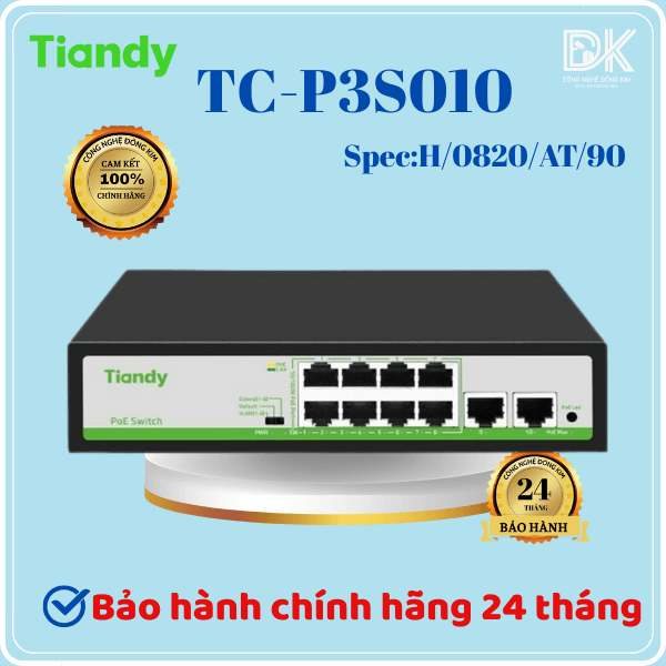 Hình ảnh Switch Switch TIANDY TC-P3S010 (H/0820/AT/90) 8-Port 10/100Mbps PoE + 2-Port GE Uplink