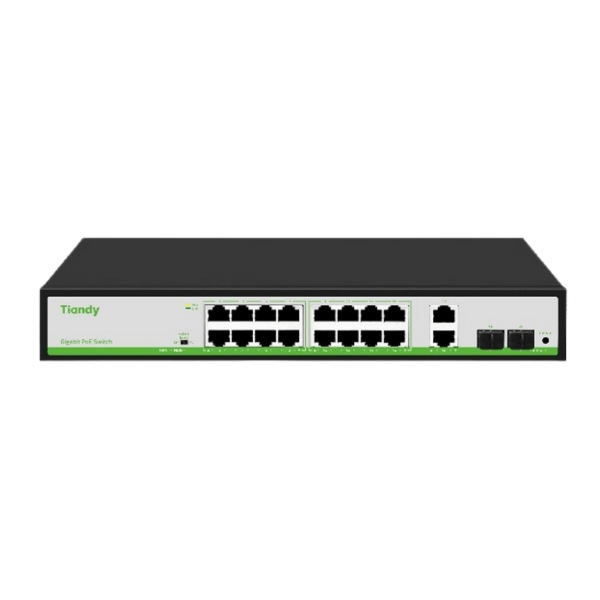 Hình ảnh Switch TIANDY TC-P3S020 (G/1622/AT/180) 16* Cổng PoE 10/100/1000M + 2* Cổng Gigabit Uplink + 2* Cổng Gigabit SFP