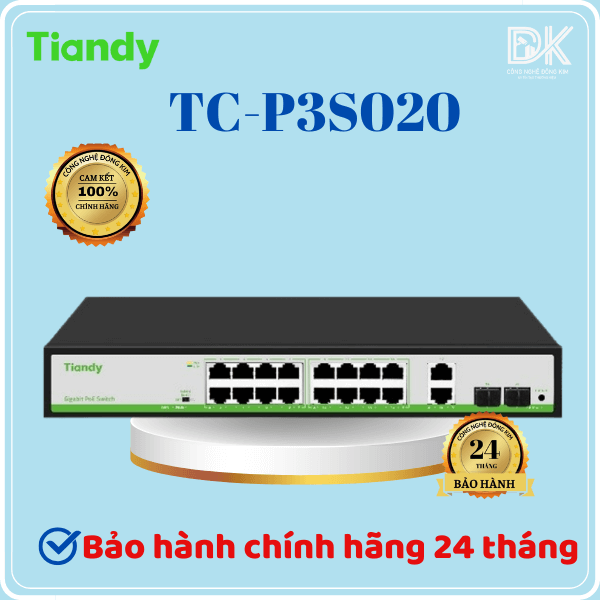 Hình ảnh Switch TIANDY TC-P3S020 (G/1622/AT/180) 16* Cổng PoE 10/100/1000M + 2* Cổng Gigabit Uplink + 2* Cổng Gigabit SFP