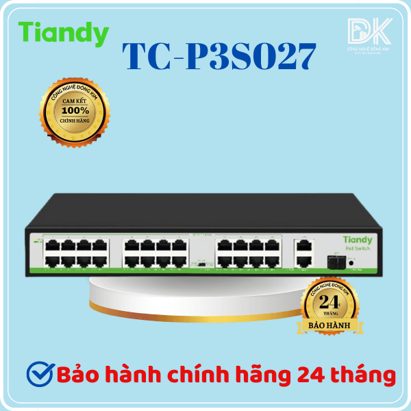 Hình ảnh Switch TIANDY TC-P3S027 (H/2421/AT/260) 24 cổng POE 10/100M + 2 cổng Ethernet Uplink 1000M + 1 cổng SFP 1000M