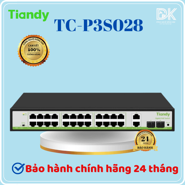 Hình ảnh Switch TIANDY TC-P3S028 (G/2422/AT/280) 24* Cổng PoE 10/100/1000M + 2* Cổng Gigabit Uplink + 2* Cổng Gigabit SFP