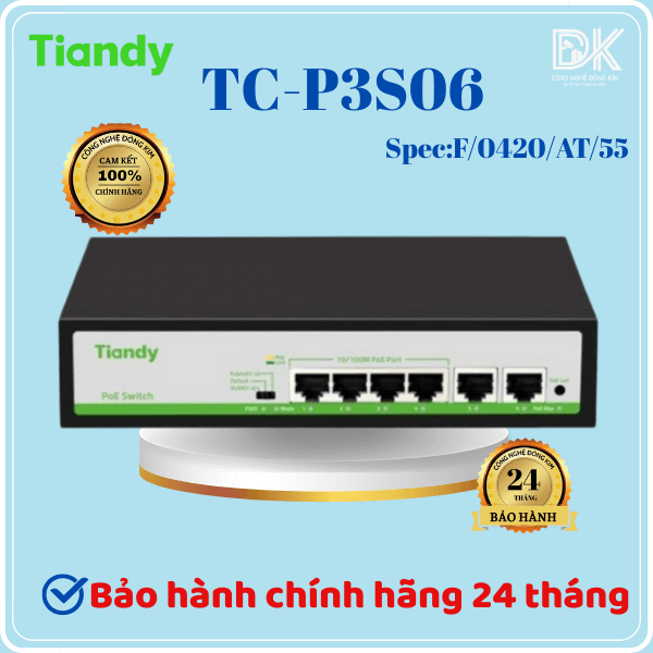 Hình ảnh Switch TIANDY TC-P3S06 (Spec:F/0420/AT/55) 6-Port 10/100Mbps PoE, chính hãng
