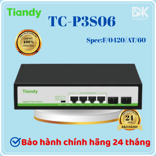 Hình ảnh Switch TIANDY TC P3S06 (H/0402/AT/60) 4-Port GE PoE + 2-Port 1G SFP