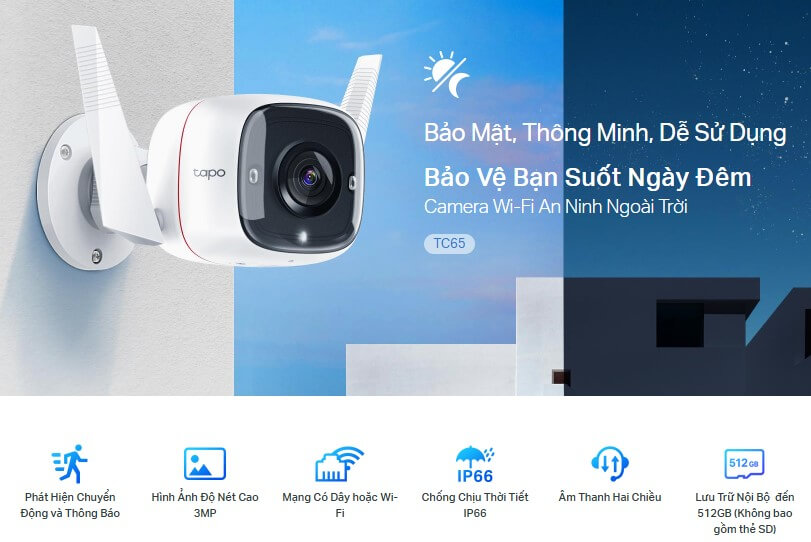 Hình Ảnh TC65 Camera IP Ngoài Trời 3MP TP-LINK Âm Thanh Hai Chiều