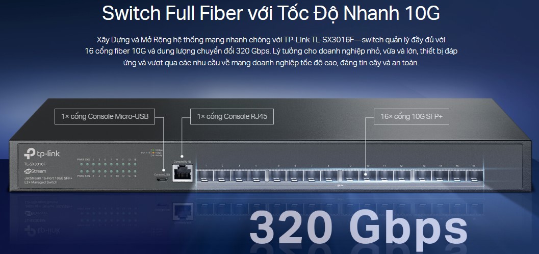 Hình Ảnh TL-SX3016F Switch Quản Lý JetStream L2+16 Cổng 10GE SFP+