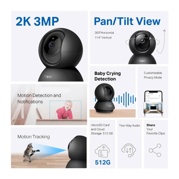 Hình Ảnh Tapo C211 Camera Wifi 360 Độ TP-LINK Độ Phân Giải Cao 2K 3MP 