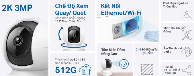 Hình Ảnh Camera IP 360 Độ 3MP TP-LINK Tapo C212 Quay Quét Linh Hoạt 