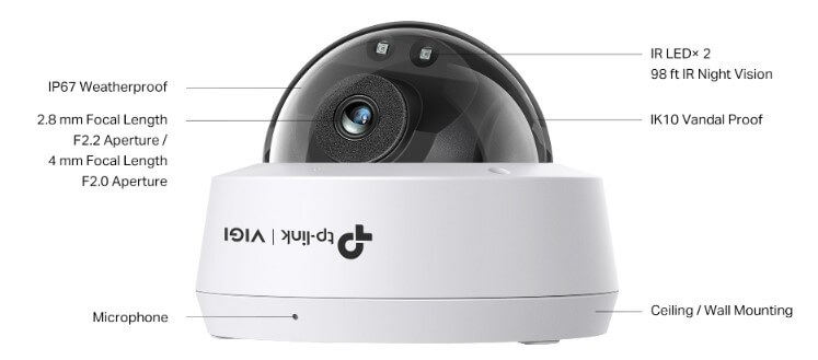 Hình Ảnh VIGI C220I Camera Mạng Hồng Ngoại TP LINK 2MP Tích Hợp Micro