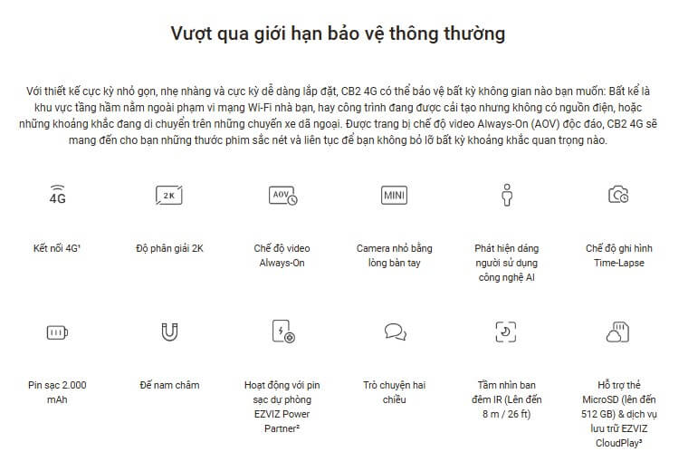 Thông tin camera Ezviz CB2 4G