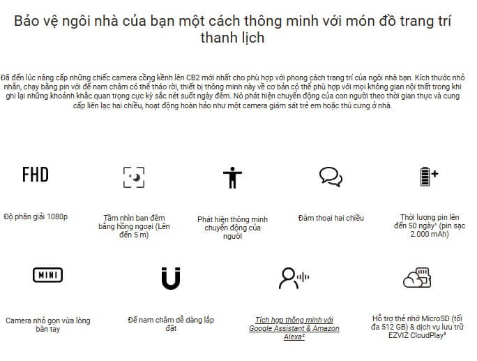 Thông tin chi tiết camera Ezviz CB2
