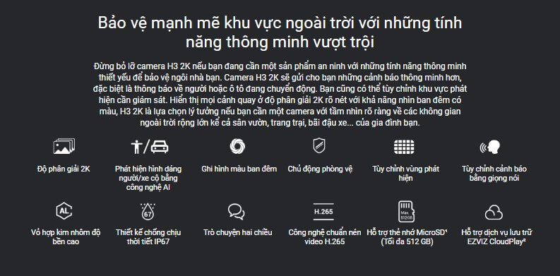 Thông tin chi tiết camera Ezviz H3 2K