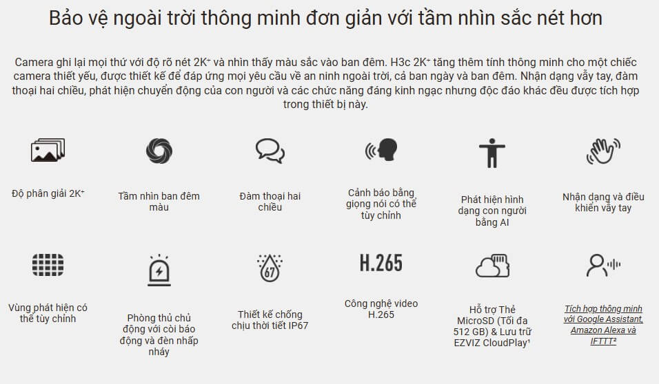 Thông tin camera wifi Ezviz H3C 4MP
